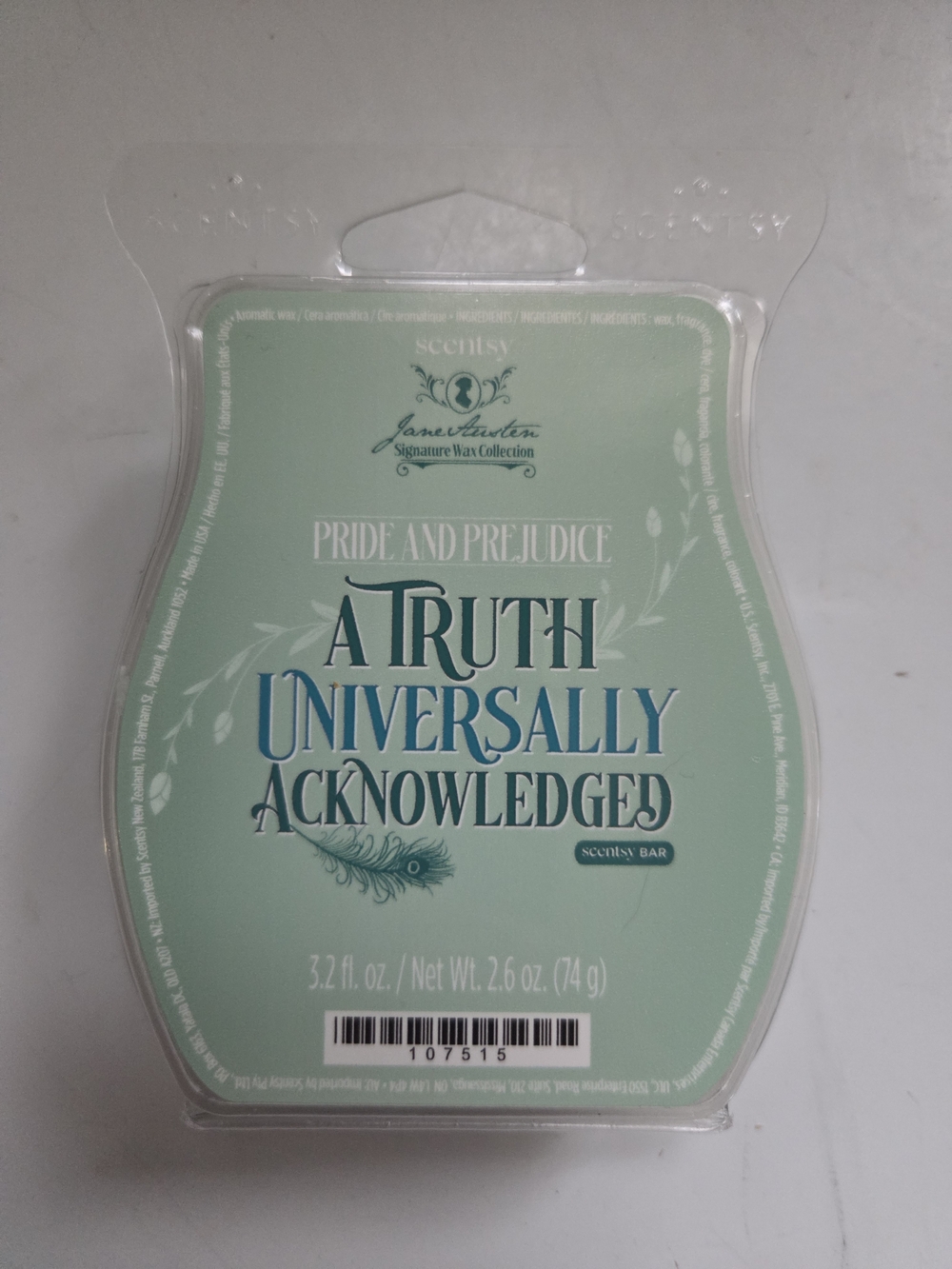 Scentsy Jane Austen Pride and Prejudice Wax Bar - Mint Green